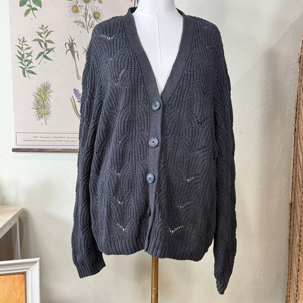 Old Navy Gray Pointelle Knit Cardigan Sweater Gloomy Coquette Mori Kei XXL Tall